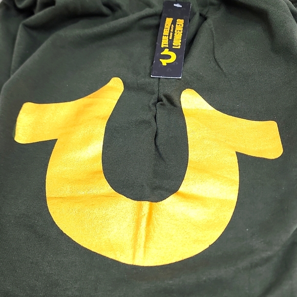 TRUE RELIGION SHORTS DARK GREEN WITH GOLD LOGO - Picture 8 of 8